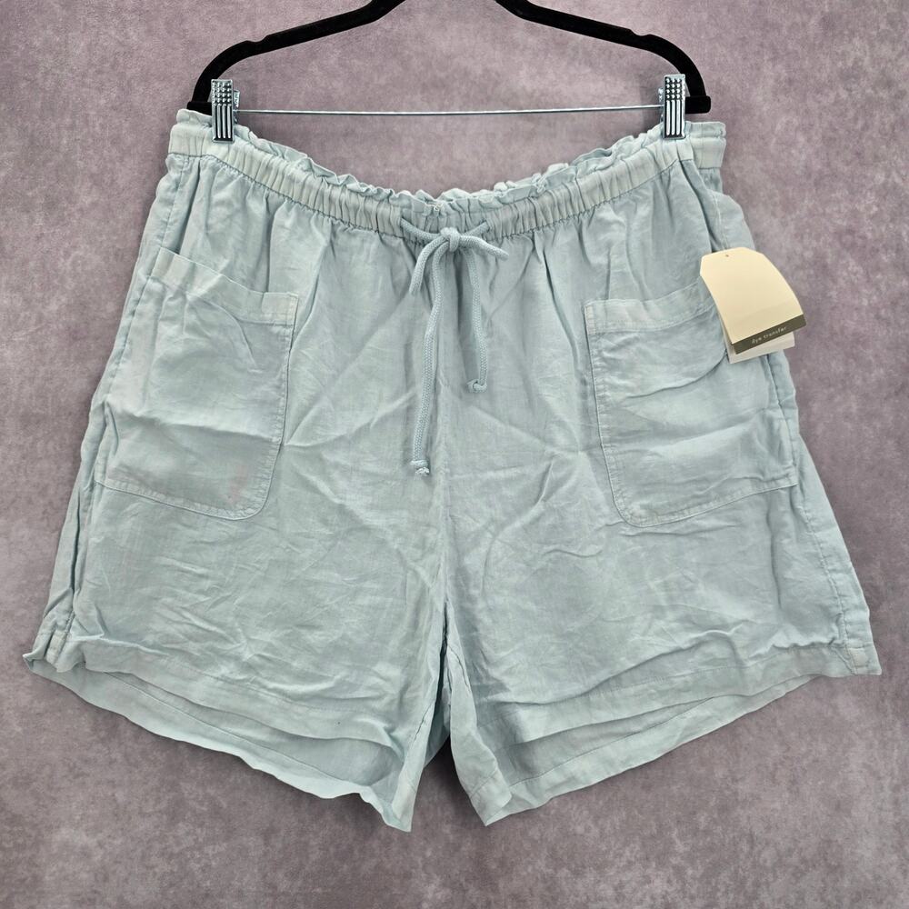 Wonderly Blue Pullon Ruffle Linen Relaxed Pants Shorts Plus‎ 2X